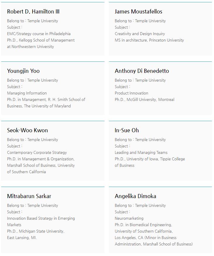 美国天普大学FOX商学院双学位课程教授介绍